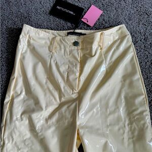 PrettyLittleThing Light Cream Faux Leather Trousers
